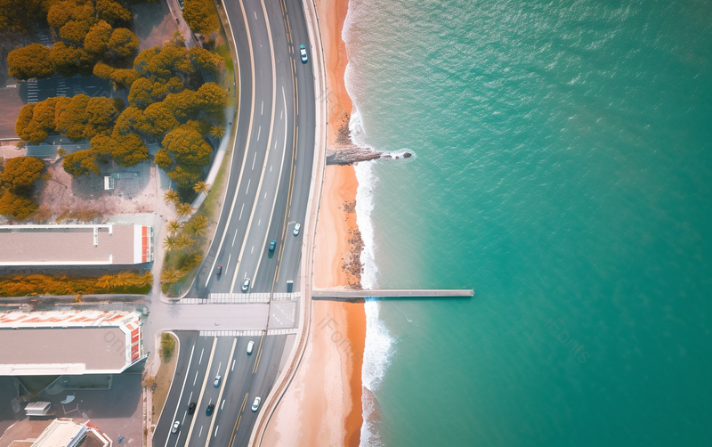 蓝天下海边环岛路公路海滨城市旅游风光摄影图,高清,摄影图,摄影图片,图片大全,摄影图免费下载